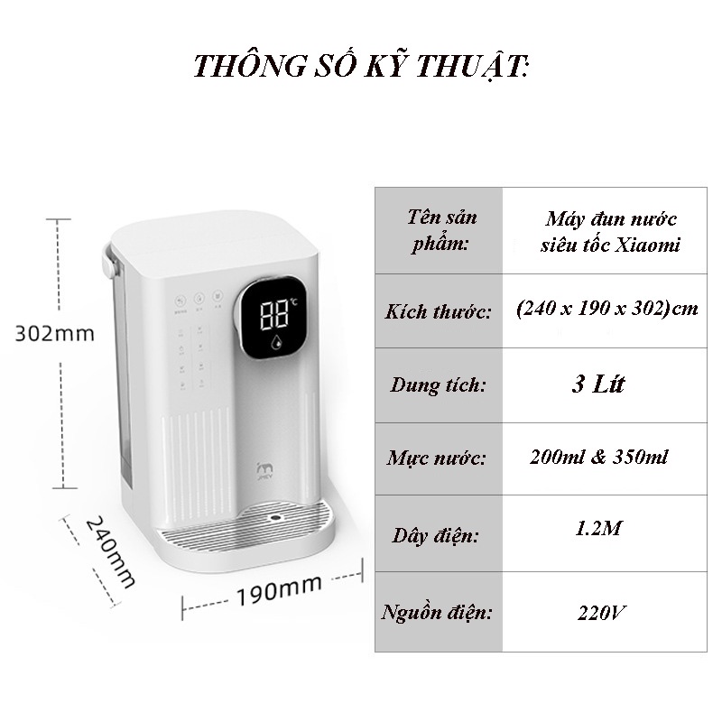 Máy Đun Nước Xiaomi Jmey Tức Thì - Bình Thuỷ Làm Nóng Nhanh Để Bàn Công Suất 2000W Dung Tích 3 Lít