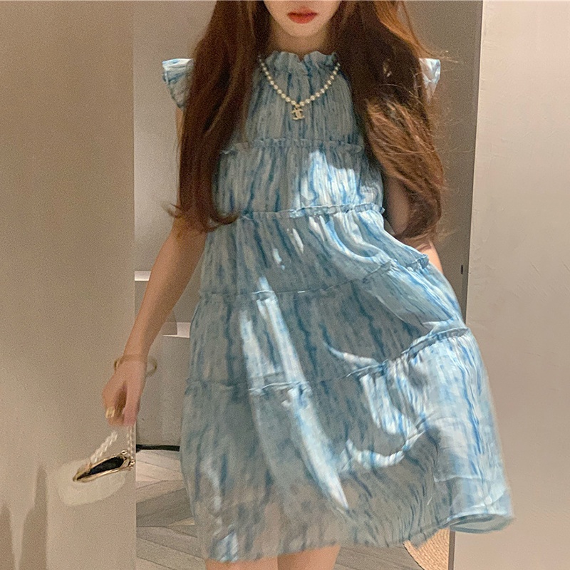 IELGY  Đầm Không Tay Cổ Cao Dáng Rộng Phong Cách Thời Trang Hàn Quốc Dành Cho Nữ