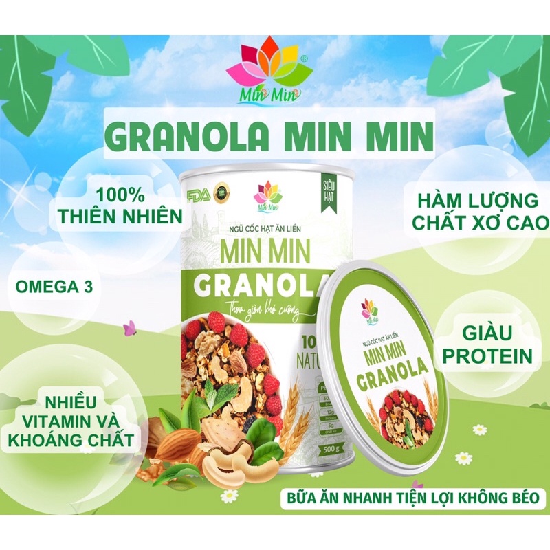 Ngũ cốc hạt ăn liền Granola Min Min hộp 500g