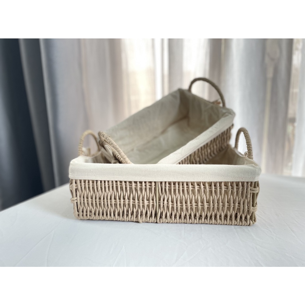 Set 2 giỏ mây mềm có quai, giỏ giấy se đựng bánh kẹo, mỹ phẩm hàng Việt Nam chất lượng cao
