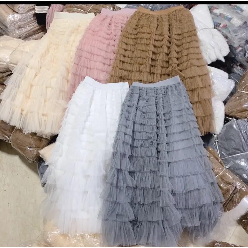 Chân váy tầng dài lưới dễ thương dáng dài midi