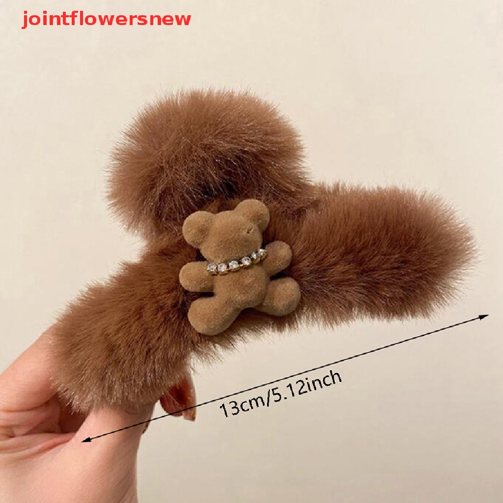 Kẹp Tóc Càng Cua Hình Gấu / Cá Mập Phủ Lông Thỏ Dễ Thương Thời Trang Mùa Đông Hàn Quốc Cho Nữ