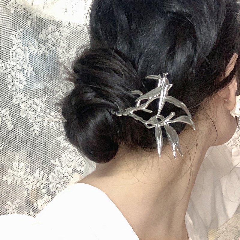 Trâm cài kim loại nhành trúc/lá tre cổ trang Hanfu hiện đại búi tóc sang trọng Tatitava