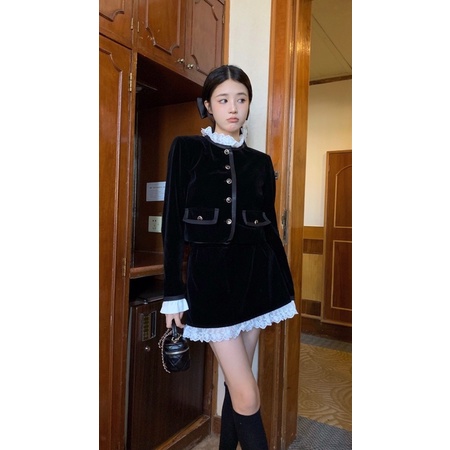 SET NHUNG ĐEN PHỐI REN TRẮNG SBDPVR