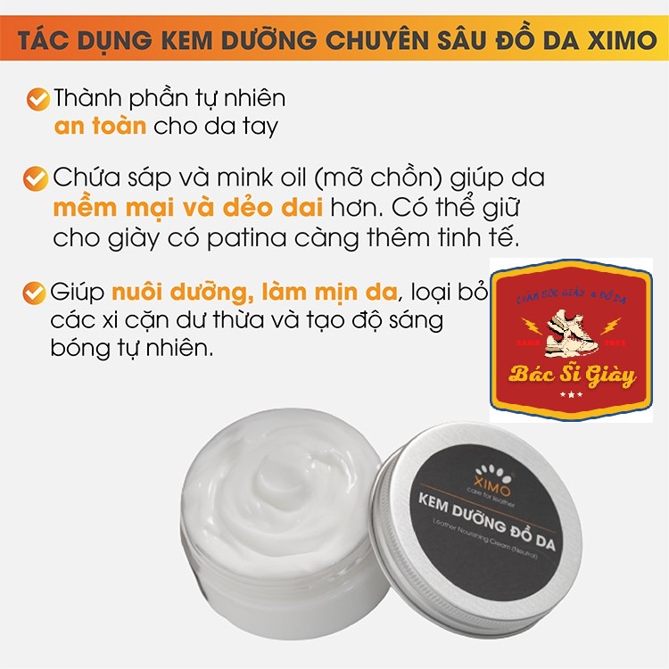 Kem dưỡng đồ da chuyên sâu XIMO, giúp tái tạo độ đàn hồi cho da giày, dưỡng áo da, túi ví, 80ml