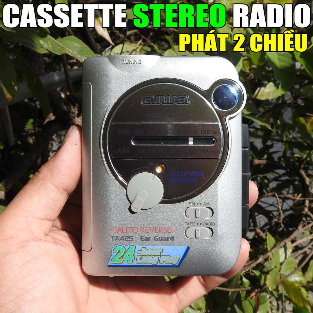 Máy nghe nhạc Cassette Stereo AIWA TA425 phát băng 2 chiều thu đài Radio AM FM108 tiện lợi kiểu dáng lạ