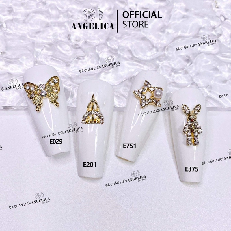 Phụ kiện nail tráng trí móng tay, Charm kim loại cao cấp ánh vàng, bạc 3D đính móng hình nơ, tim