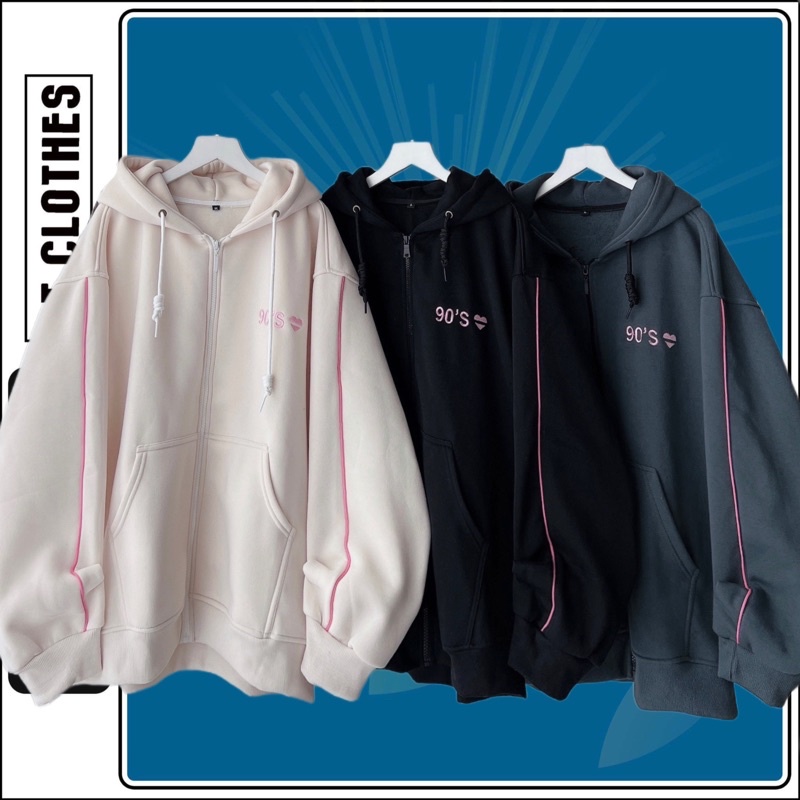 Áo Khoác Zip Nỉ Bông Viền Chữ Thêu 90S Unisex 2T.Clothes
