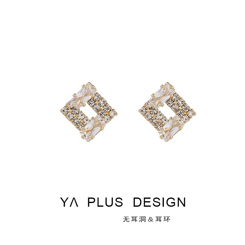 ✨Miss Jolie✨Hàng Có Sẵn Bông Tai Dạng Kẹp Đính Kim Cương Giả Nhẹ Hình Vuông Nhỏ Tinh Tế Cao Cấp Phong Cách Cá Tính Không Cần Bấm Lỗ Tai