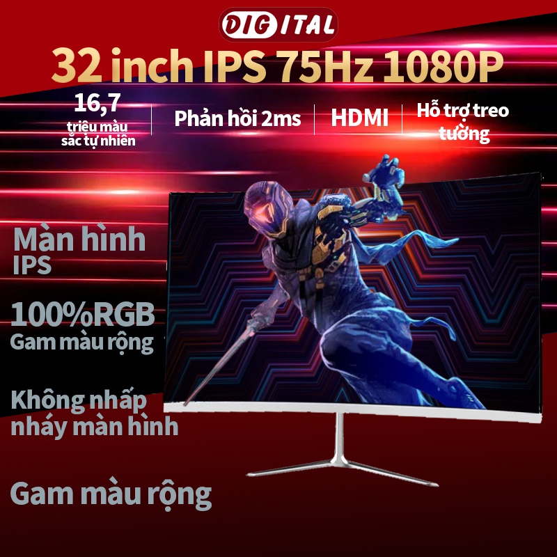 Màn hình gaming cong HD 1080P, 75HZ màn hình IPS gaming ánh sáng xanh thấp