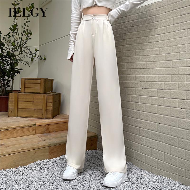 IELGY  IELGY  Quần Dài Lưng Cao Dáng Rộng Phong Cách Hàn Quốc Thời Trang Cho Nữ