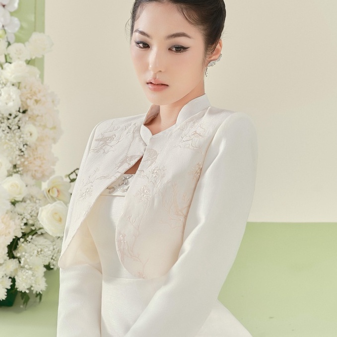 Set Đồ Tafta Nữ Sang Trọng Tiểu Thư Gồm Áo Khoác Thêu Dáng Ngắn & Váy Hai Dây Đính Đá Đi Tiệc, Đi Ăn Cưới - Jaslyn Set