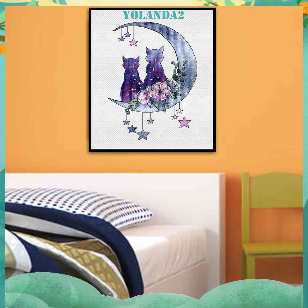 Bộ Tranh Thêu Chữ Thập DIY Hình Mèo Và Mặt Trăng 11CT Yolanda2