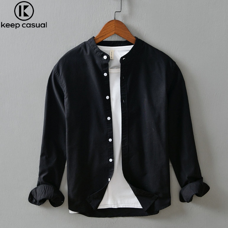 Áo Khoác Sơ Mi Oxford Tay Dài Cổ Đứng Cho Nam