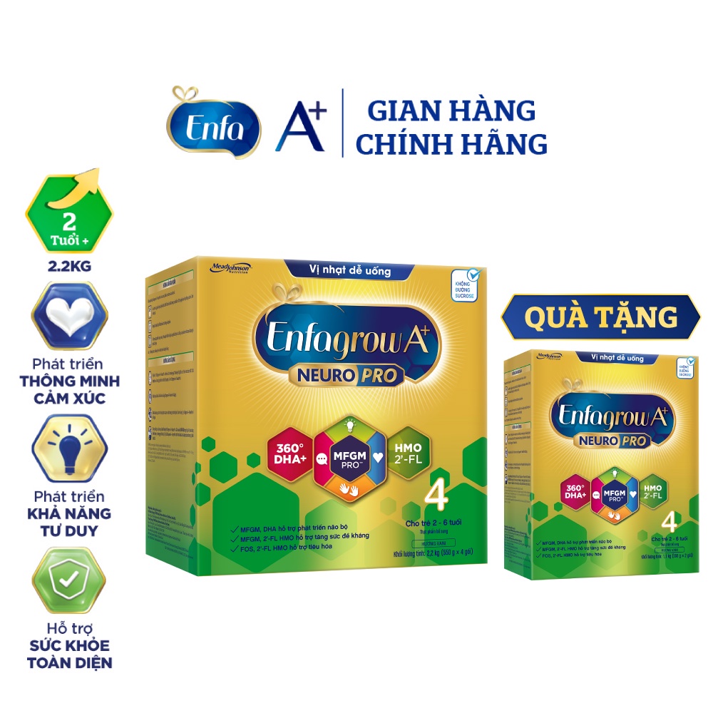 [Tặng 1 hộp 1kg1 Enfa A+ 4] Sữa bột Enfagrow A+ Neuropro 4 Vị nhạt dễ uống – 2.2kg - date 2023