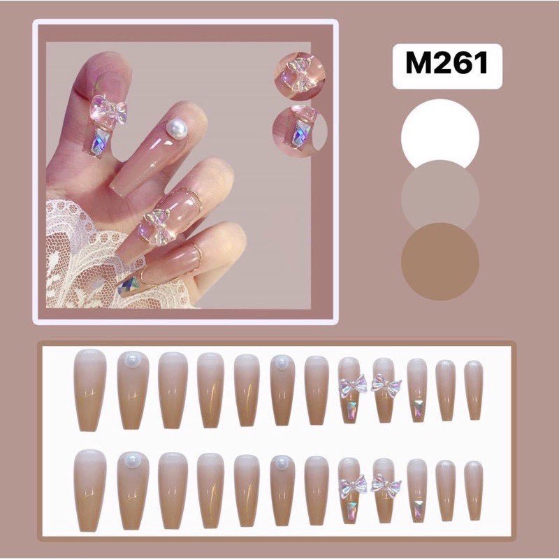 M261 - Móng Tay Giả Đính Đá Bộ 24 Móng Kèm Keo Dán Mẫu Mới Nhất 2023
