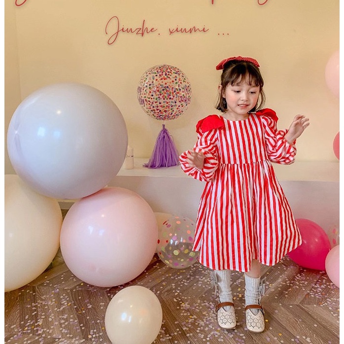 Váy bé gái dáng maxi họa tiết kẻ sọc đỏ cực xinh Mini Kids G21