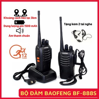 Bộ đàm Baofeng BF 888S - Tặng 2 tai nghe - 2 đàm cầm tay tầm xa mini sạc pin - Bảo hành 12 tháng