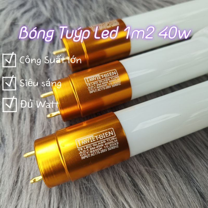Bóng Đèn Tuýp Led T8 dài 1.2m thuỷ tinh 40w siêu sáng hiệu TVD dài 1m2 40w đủ wat 4000Lm đầu nhôm vàng bảo hành 12 tháng