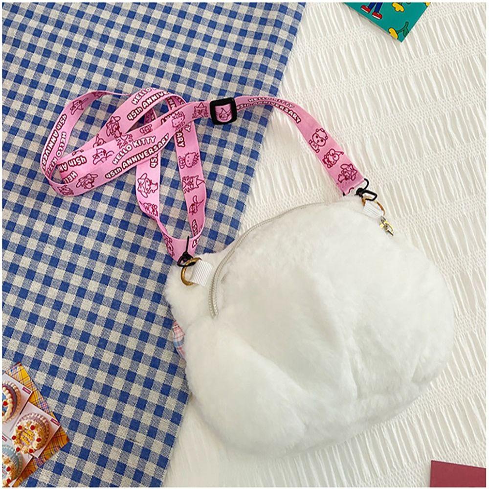 Túi Đeo Chéo Vải Lông Hình Mèo Kitty Phong Cách Lolita