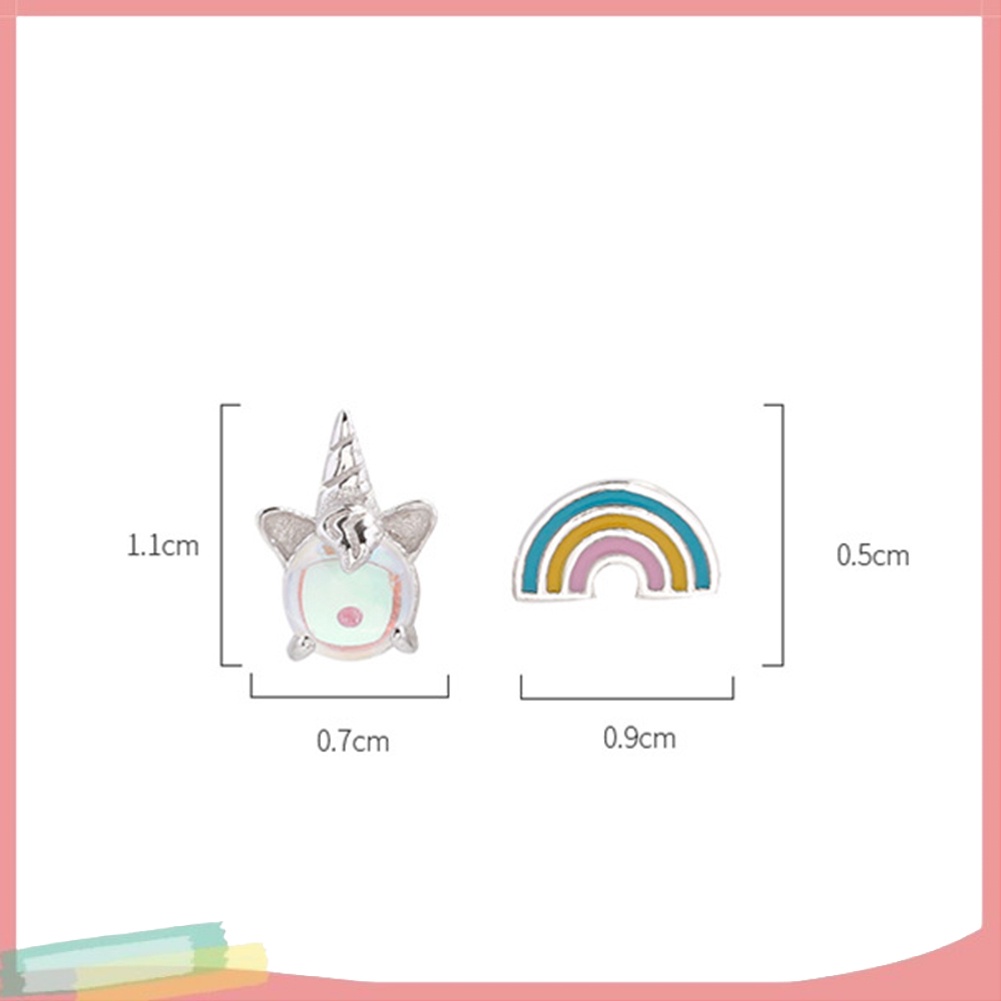 Bông tai xi bạc hình kì lân cầu vồng