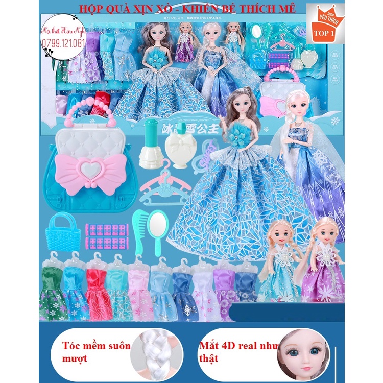 (shop có nhận gói quà liên hệ )Bộ đồ chơi búp bê Barbie [Công chúa tuyết Elsa]-Hộp quà tặng sang trọng cho bé