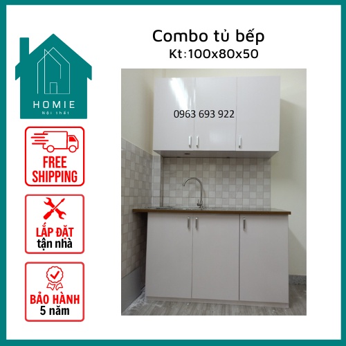 Combo bộ tủ bếp trên dưới 1m25 nhựa Đài Loan cao cấp, đầy đủ phụ kiện giá bát, chậu rửa - FREESHIP - BẢO HÀNH 2 NĂM