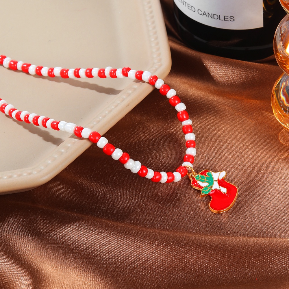 Vòng cổ chuỗi hạt MISS ZOE bằng acrylic màu đỏ và xanh lá thiết kế theo phong cách giáng sinh thời trang