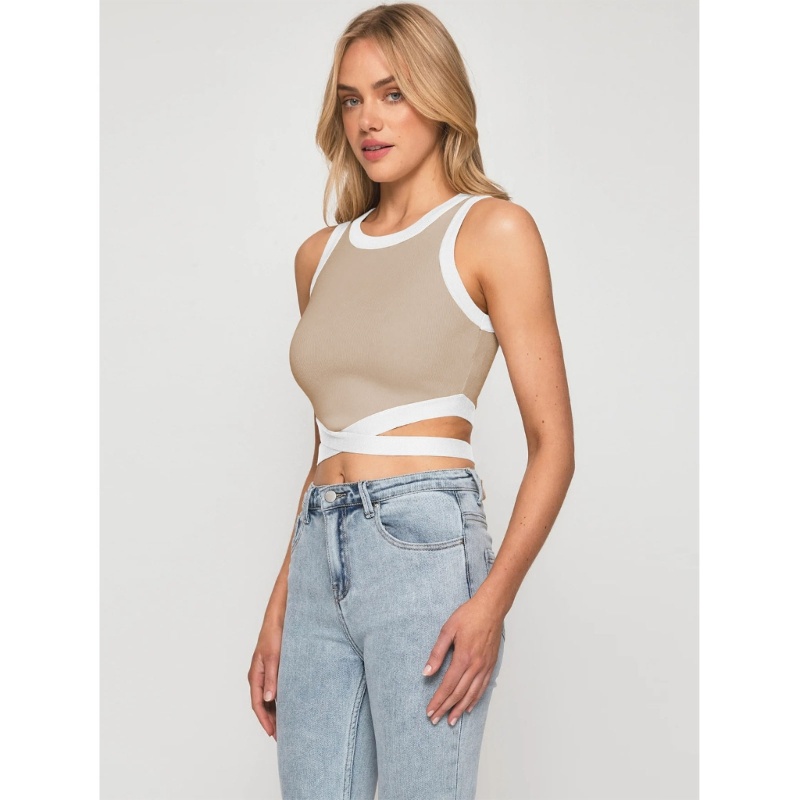 Áo Croptop Dệt Kim Không Tay Dáng Ôm Hở Lưng Thời Trang Mùa Hè Dành Cho Nữ