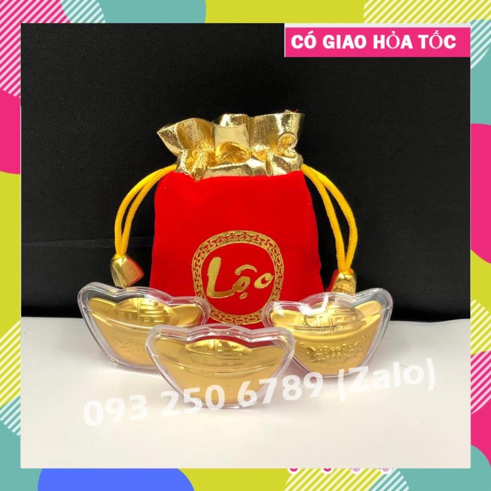 VIP Thỏi Vàng Tài Lộc kèm Túi Nhung Phúc Lộc may mắn, trưng bày biếu tặng, lì xì độc đáo