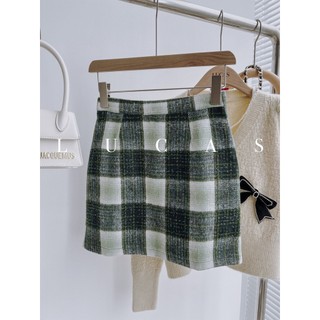 Chân váy dạ kẻ chéo to dáng a ngắn basic