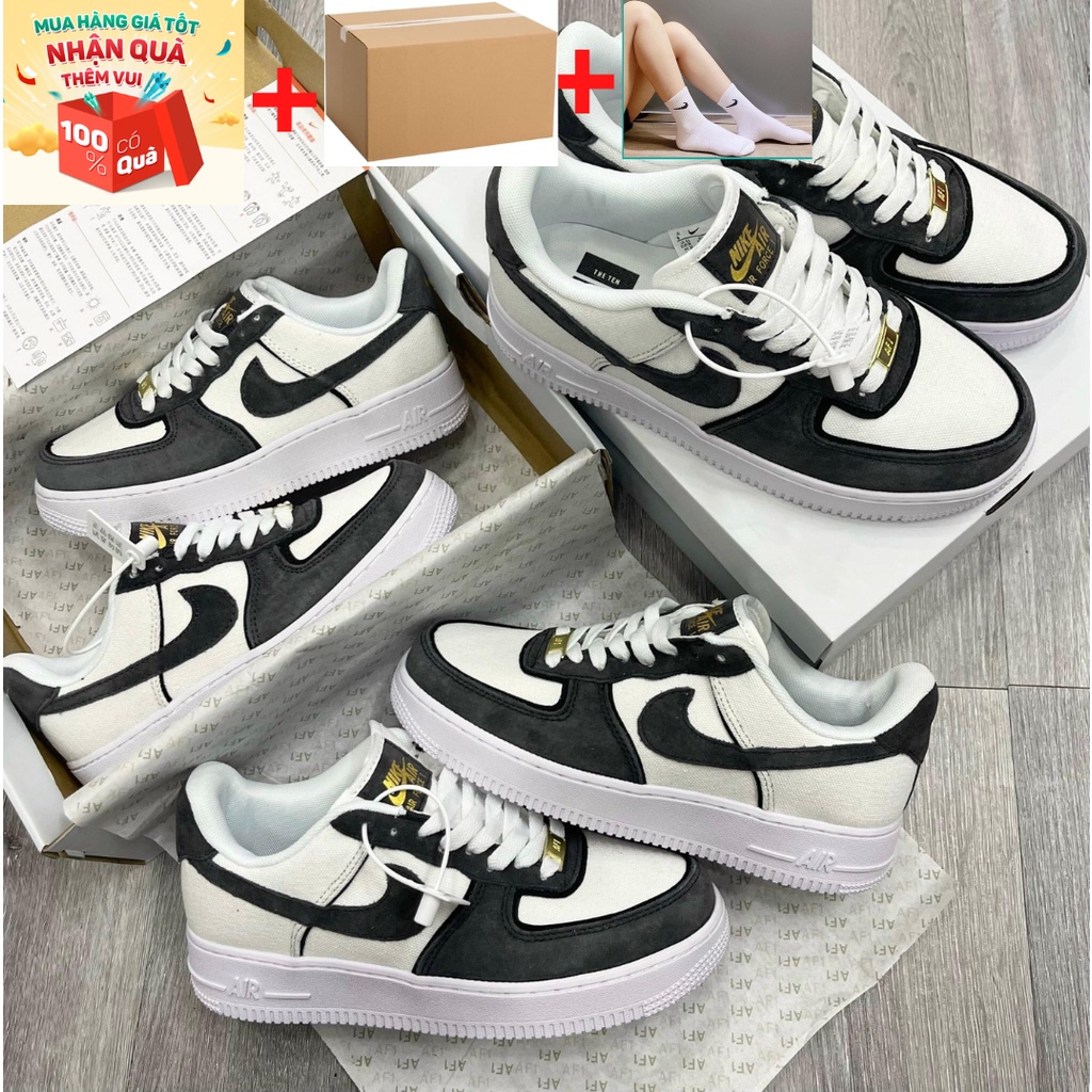 Giày_Nike Xám , Giày_Nike Air Force 1 Xám Lông Chuột Cao Cấp, Giày Af1 Xám Canvas Bản Réplica Xám Trắng Da Lộn D