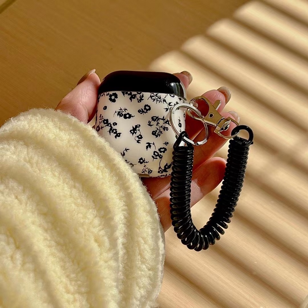 Ốp Vỏ Bảo Vệ Hộp Sạc Tai Nghe AirPods Pro2 2022 AirPods 1 2 3 Pro Hình Hoa Màu Đen Có Dây Đeo