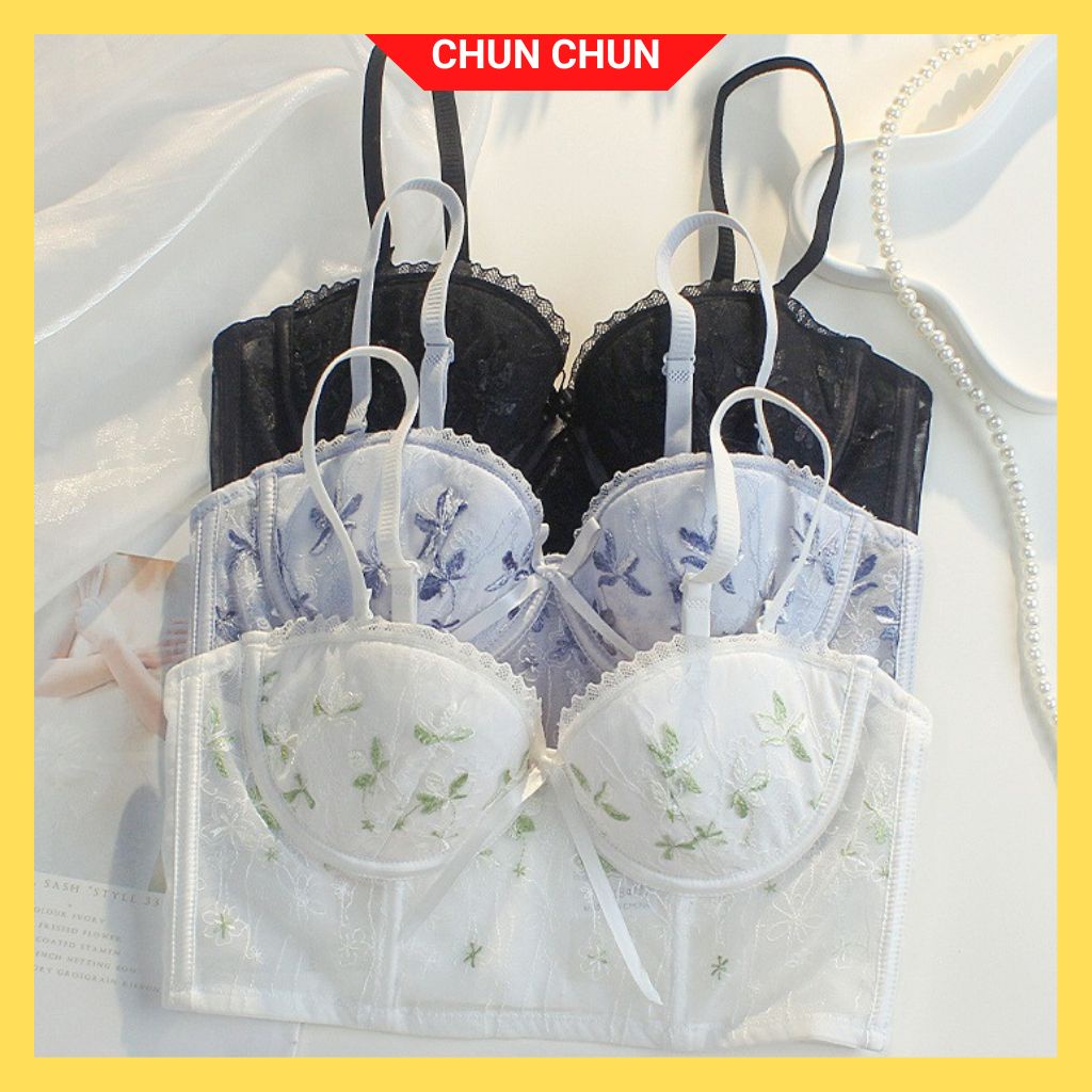 Áo Corset Cúp Ngang Mút Mỏng Có Gọng Nâng đẩy Nhẹ Nhàng Thêu Hoa Sang Chảnh CHUNCHUN M9