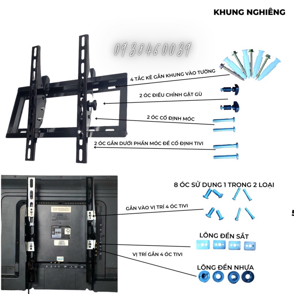 Gía treo (khung treo) tivi sát tường&amp; nghiêng (gật gù) xoay từ 24"-65-"