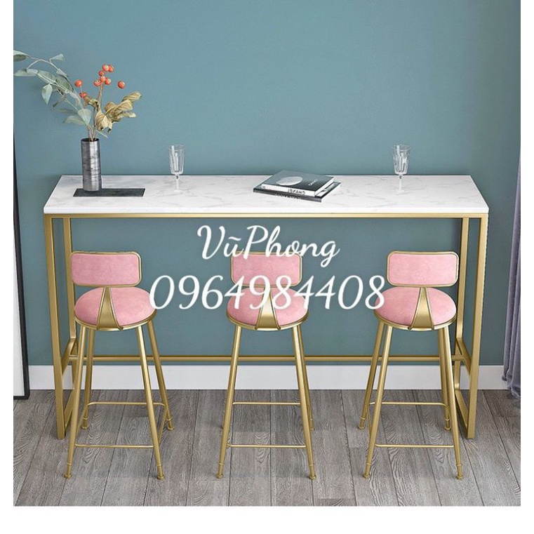 Bàn bar khung vàng mặt gỗ trắng
