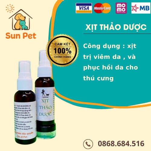 Xịt thảo dược thuần trị viêm da , nấm , ghẻ ở chó, mèo - Dung dịch xịt trị viêm da thú cưng