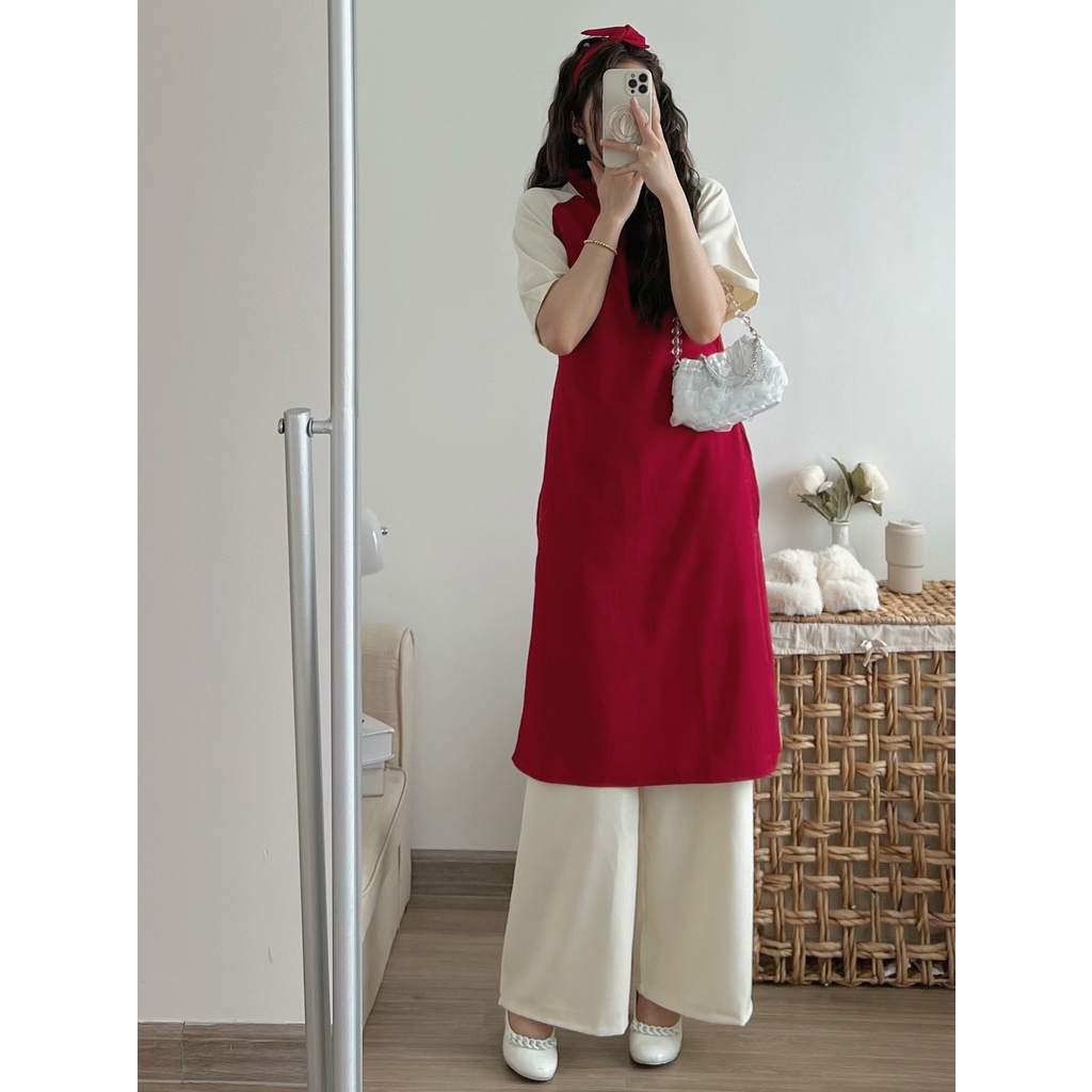 Áo Dài LILY Nhung Tăm Tay Lỡ TITTO CLOSET