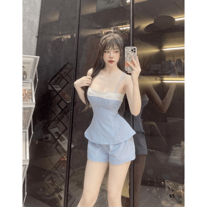 (FREE SHIP) SIÊU SAL SÉT LENIN THIẾT KẾ ÁO HAI DÂY PHỐI QUẦN ĐÙI XINH XẮN KHI ĐI CHƠI UP SHOP VALENTINNA