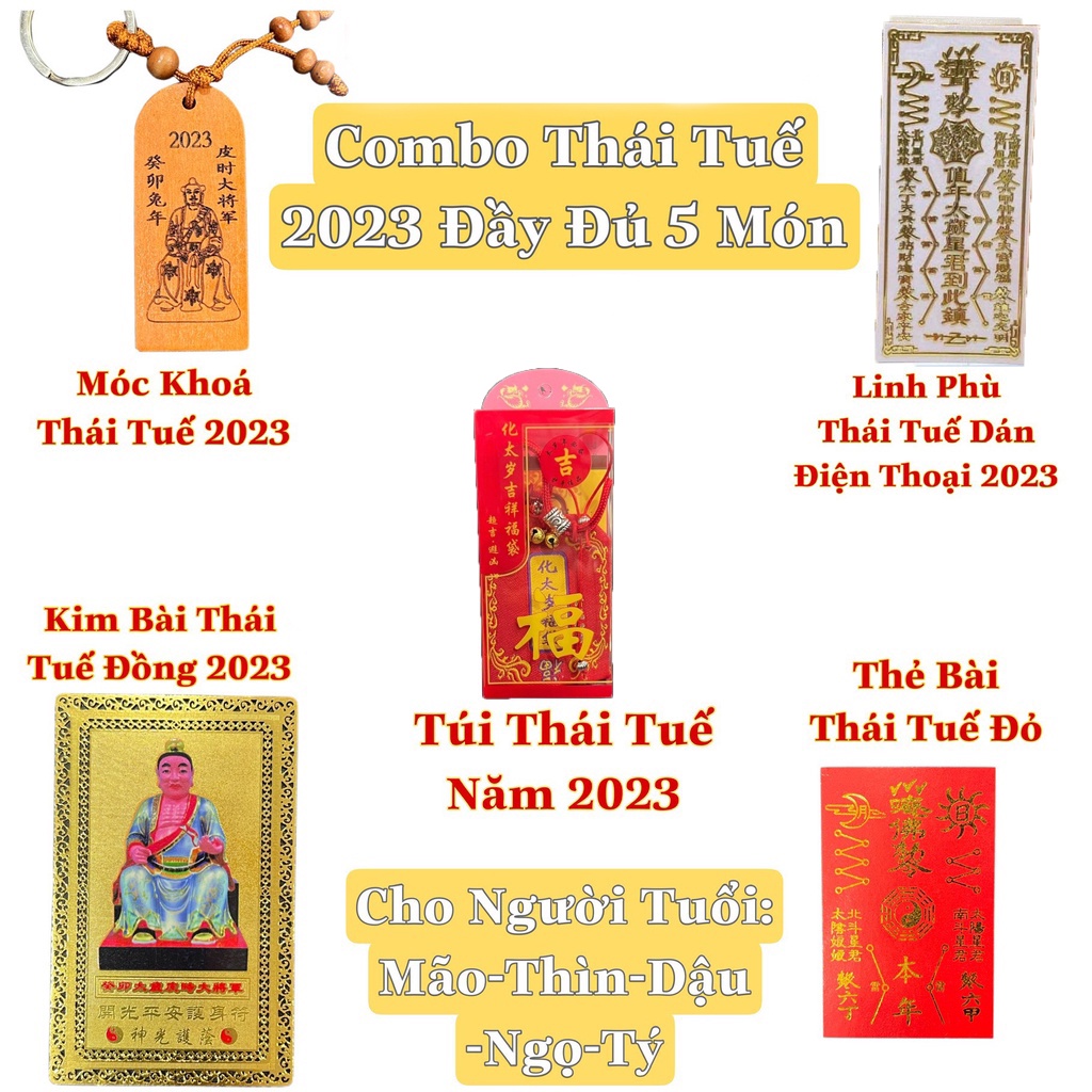 Combo Thái Tuế 5 Món năm 2023 : Túi Thái Tuế - Kim Bài Thái Tuế - Thẻ Bài Thái Tuế - Móc khóa