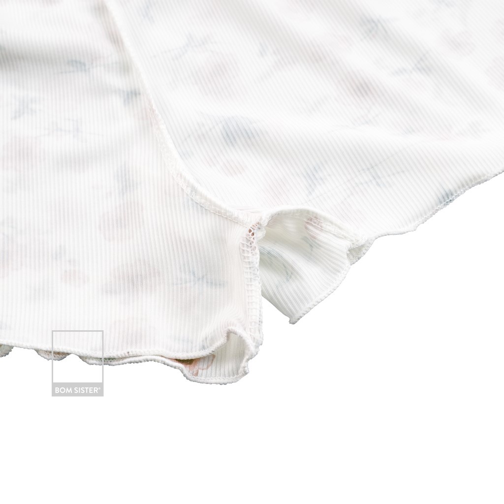 Set đồ ngủ thun phối ren áo 2 dây quần đùi viền bèo họa tiết dễ thương BOM SISTER DN7731