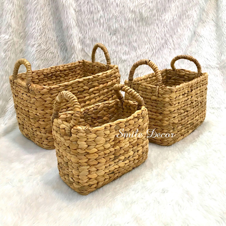 Giỏ lục bình đựng đồ hình chữ nhật có quai cầm Smile Decor