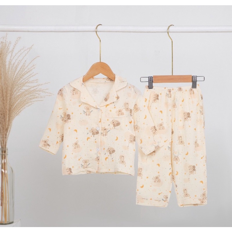 Pijama bé trai bé gái dài tay vải xô muslin