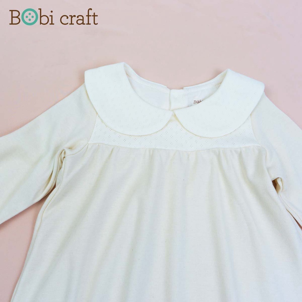 Quần áo trẻ em Bobicraft - Áo đầm bé gái cổ lá sen tay dài - Cotton hữu cơ organic an toàn