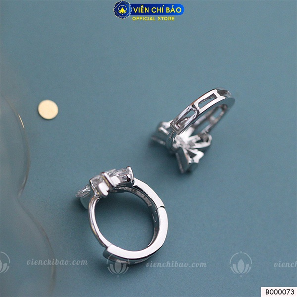 Bông tai nơ đá xi kim chất liệu bạc Thái 925 thời trang phụ kiện trang sức Viễn Chí Bảo B000073