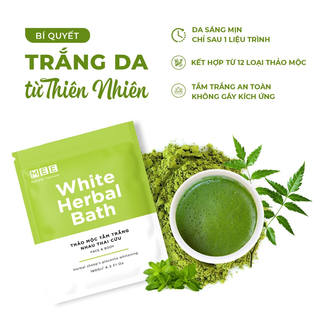 Tắm trắng x3 nhau thai cừu, dưỡng trắng da body thảo mộc Mee Natural White Herbal Bath 180g