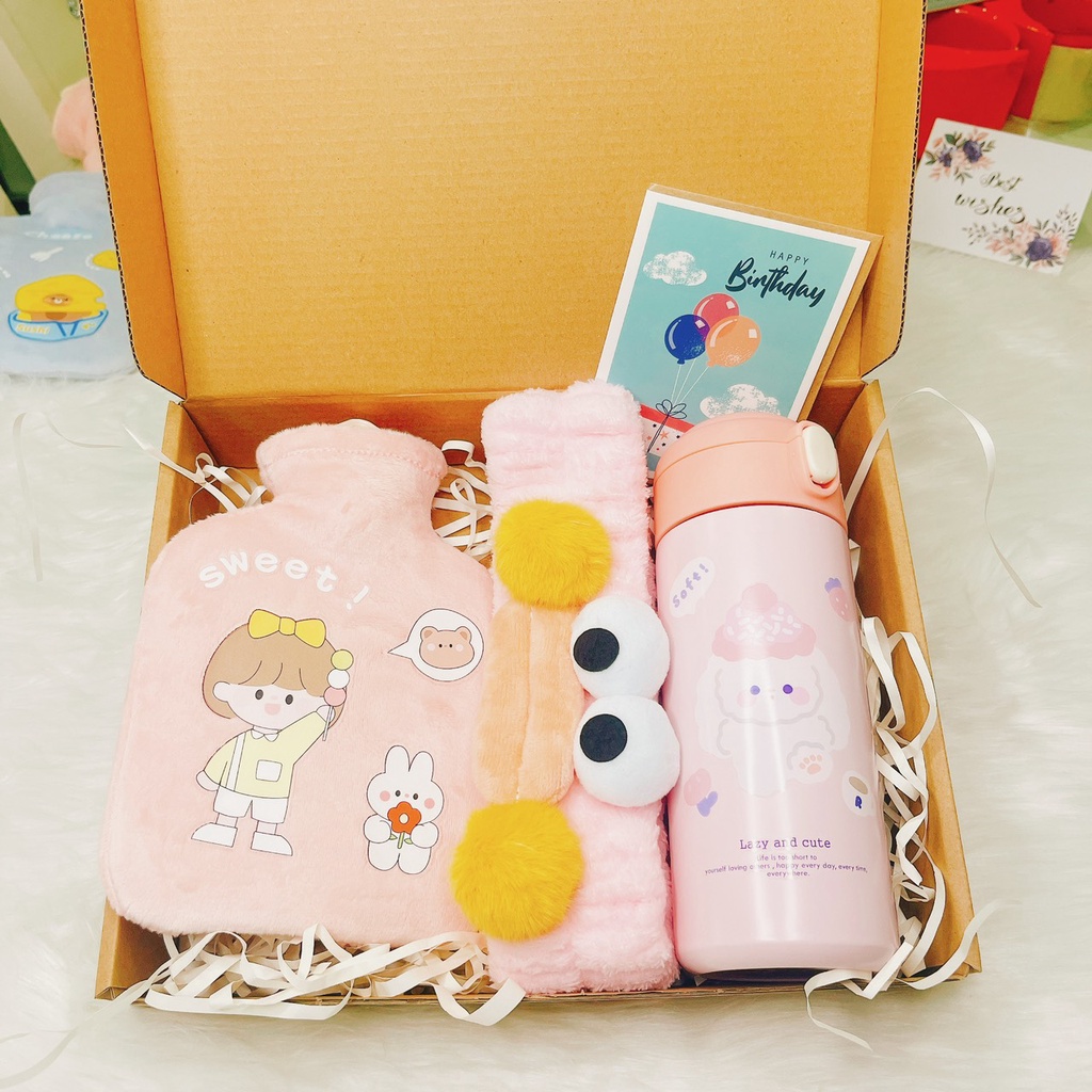 Set quà tặng 8 tháng 3, sinh nhật, combo quà tặng màu hồng chủ đạo dễ thương - Gift of love