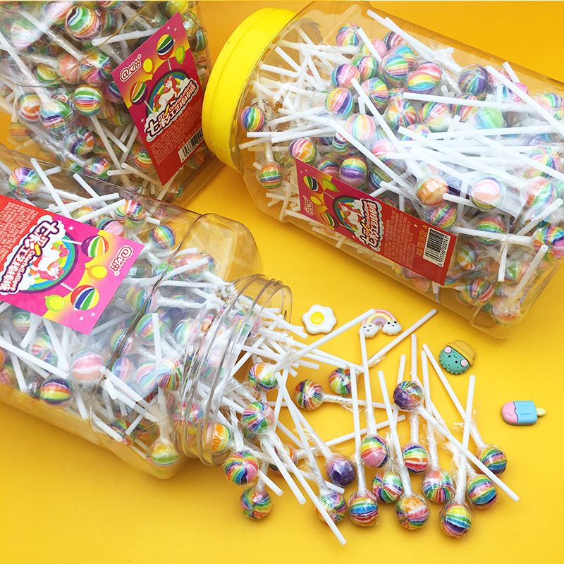 Hộp 200 Cây Kẹo Mút Cầu Vồng Mini Dễ Thương Lolipop Hongkong