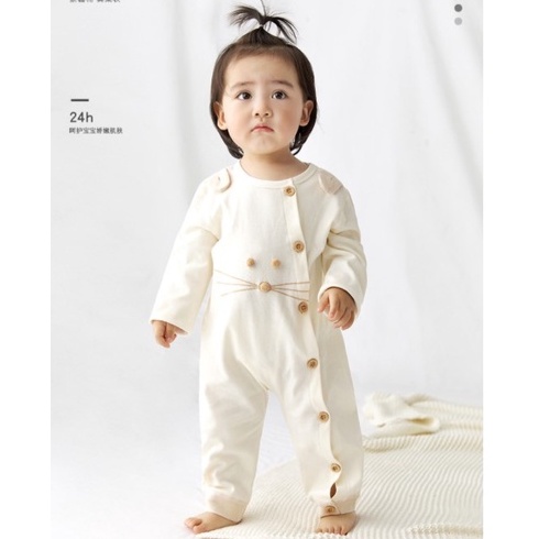 Babyfair. Áo liền quần cho bé dài tay ấm áp thân thiện với da Thân đường cong Đóng mở rộng Đáy dễ thương trẻ sơ sinh Trang phục mới biết đi