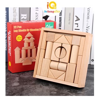 Bộ Xếp Hình Xây Dựng BeThongMinh Gỗ Sồi 22 Chi Tiết Có Hộp Đựng